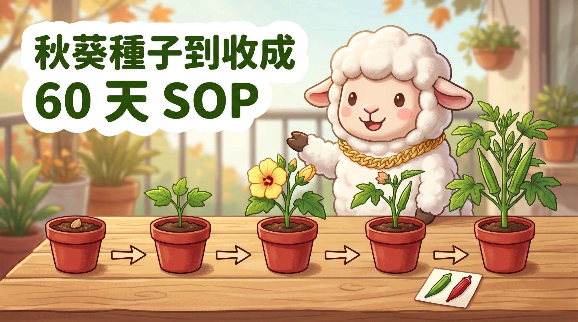秋葵種植教學:勤採是關鍵,盆深+日照+少量多肥,陽台連收 2–3 個月完整 SOP